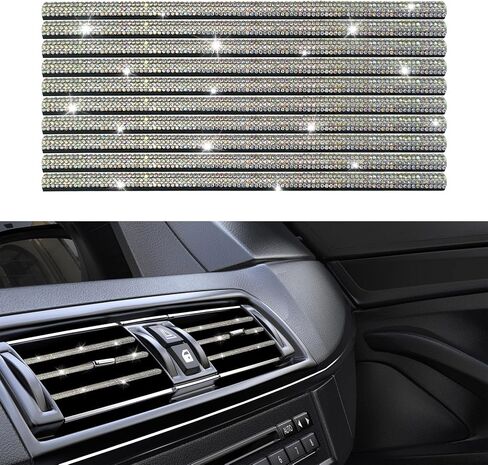 10pcs Bling Car Air Vent Outlet Trim, Decorative Trim for Auto Air Vent Outlet, Bling Rhinestone Diamond Car Interior Accessories for Women and Teens, Universal for Straight Air Vents in Kuwait