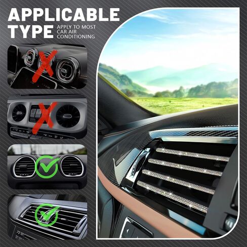 10pcs Bling Car Air Vent Outlet Trim, Decorative Trim for Auto Air Vent Outlet, Bling Rhinestone Diamond Car Interior Accessories for Women and Teens, Universal for Straight Air Vents in Kuwait