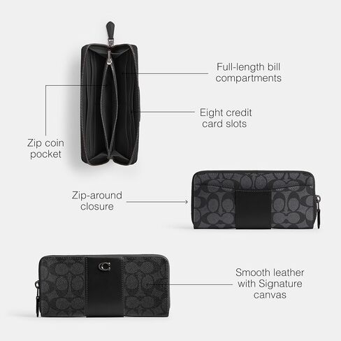 COACH Women's Slim Accordion Zip, V5/Charcoal Black in Kuwait