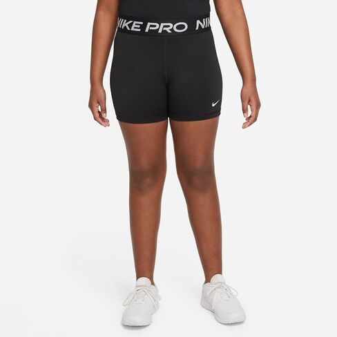 Nike Pro Dri-FIT Big Kids' (Girls') Shorts (Extended Size) (Black/White, DM8439-010) in Saudi Arabia