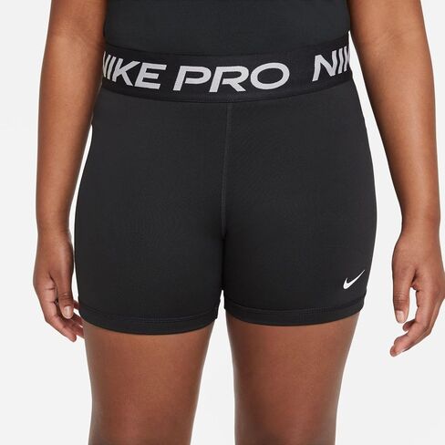 Nike Pro Dri-FIT Big Kids' (Girls') Shorts (Extended Size) (Black/White, DM8439-010) in Saudi Arabia