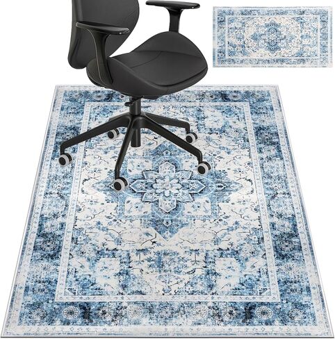 Office Chair Mat for Hardwood/Tile Floor,Computer Gaming Chair Mat with Mouse Pad.Under Desk Rug Protector for Rolling Chair,Low Pile Carpet Floor Mat-No Divot/Anti-Slip/Easy Clean-60 x48/Light Blue in Kuwait