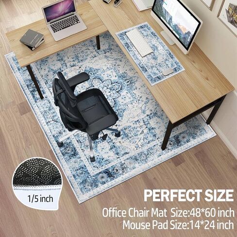 Office Chair Mat for Hardwood/Tile Floor,Computer Gaming Chair Mat with Mouse Pad.Under Desk Rug Protector for Rolling Chair,Low Pile Carpet Floor Mat-No Divot/Anti-Slip/Easy Clean-60 x48/Light Blue in Kuwait