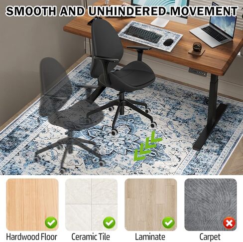Office Chair Mat for Hardwood/Tile Floor,Computer Gaming Chair Mat with Mouse Pad.Under Desk Rug Protector for Rolling Chair,Low Pile Carpet Floor Mat-No Divot/Anti-Slip/Easy Clean-60 x48/Light Blue in Kuwait