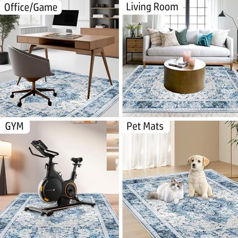 Office Chair Mat for Hardwood/Tile Floor,Computer Gaming Chair Mat with Mouse Pad.Under Desk Rug Protector for Rolling Chair,Low Pile Carpet Floor Mat-No Divot/Anti-Slip/Easy Clean-60 x48/Light Blue in Kuwait