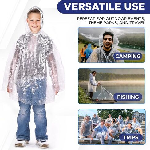 EcoNour Kids Rain Poncho | Transparent & Disposable Rain Coat - Emergency Rain Ponchos for Kids - Clear Hood Raincoat in Kuwait
