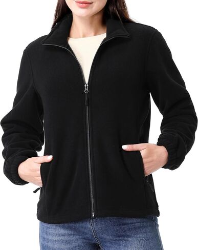 GIMECEN Women's Full Zip Polar Soft Fleece Jacket Warm Winter Coat With Zipper Pockets Long Sleeve Thickened Outerwear in Kuwait