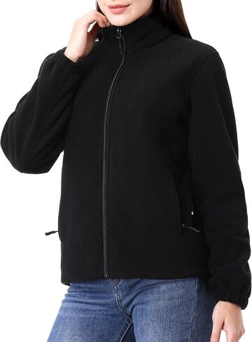 GIMECEN Women's Full Zip Polar Soft Fleece Jacket Warm Winter Coat With Zipper Pockets Long Sleeve Thickened Outerwear in Kuwait