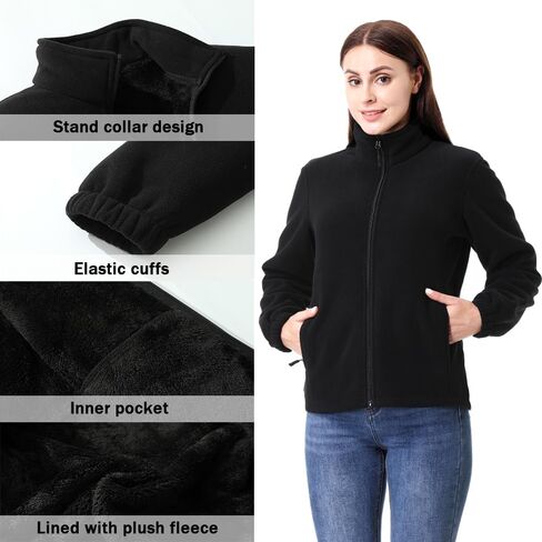 GIMECEN Women's Full Zip Polar Soft Fleece Jacket Warm Winter Coat With Zipper Pockets Long Sleeve Thickened Outerwear in Kuwait
