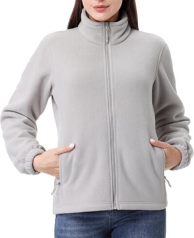 GIMECEN Women's Full Zip Polar Soft Fleece Jacket Warm Winter Coat With Zipper Pockets Long Sleeve Thickened Outerwear in Kuwait