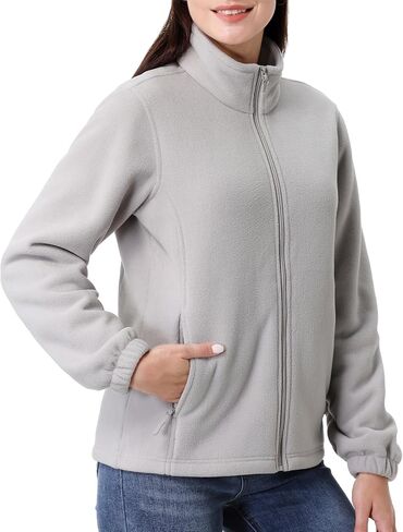 GIMECEN Women's Full Zip Polar Soft Fleece Jacket Warm Winter Coat With Zipper Pockets Long Sleeve Thickened Outerwear in Kuwait