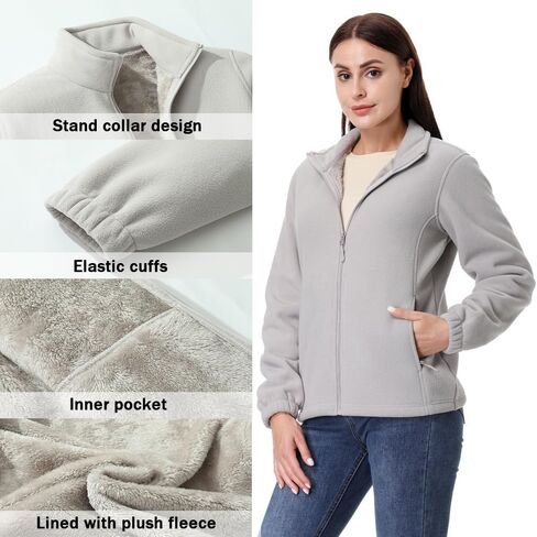 GIMECEN Women's Full Zip Polar Soft Fleece Jacket Warm Winter Coat With Zipper Pockets Long Sleeve Thickened Outerwear in Kuwait