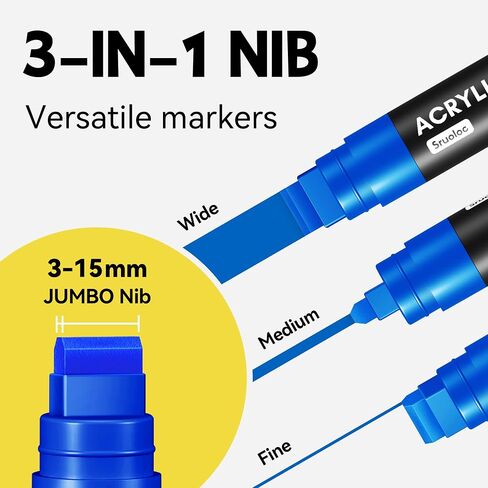 3 Jumbo Permanent Markers Black, 15mm Thick Wide Tip, Large Acrylic Paint Markers for Rock Painting, Poster, Stone, Ceramic, Glass, Wood, Canvas in Saudi Arabia