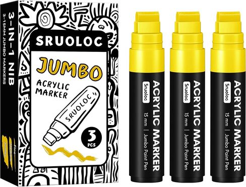 3 Jumbo Permanent Markers Black, 15mm Thick Wide Tip, Large Acrylic Paint Markers for Rock Painting, Poster, Stone, Ceramic, Glass, Wood, Canvas in Saudi Arabia