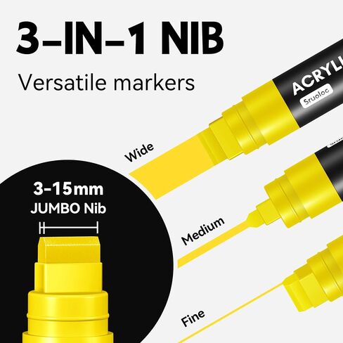 3 Jumbo Permanent Markers Black, 15mm Thick Wide Tip, Large Acrylic Paint Markers for Rock Painting, Poster, Stone, Ceramic, Glass, Wood, Canvas in Saudi Arabia