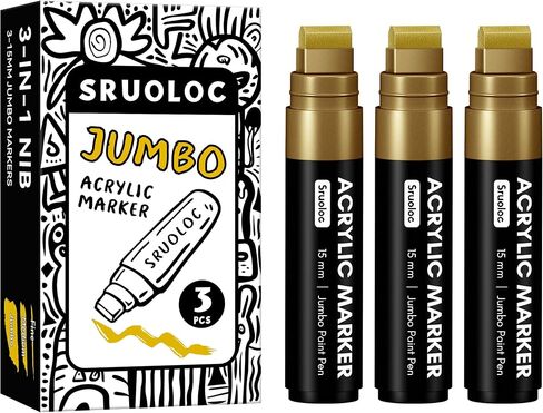 3 Jumbo Permanent Markers Black, 15mm Thick Wide Tip, Large Acrylic Paint Markers for Rock Painting, Poster, Stone, Ceramic, Glass, Wood, Canvas in Saudi Arabia