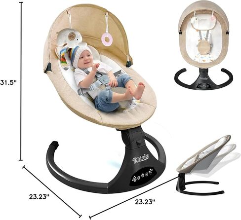 أرجوحة أطفال، أرجوحة أطفال كهربائية للرضع، أرجوحة بلوتوث للطفل من عمر 0 ​​إلى 9 أشهر مع مكبر صوت موسيقي، أرجوحة للرضع مع جهاز تحكم عن بعد (رمادي) in Kuwait