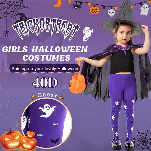 MANZI Girls Halloween Tights Toddler Witch Ghost Spiderweb Patterned Stockings Kids Footed High Waist Pantyhose in Saudi Arabia