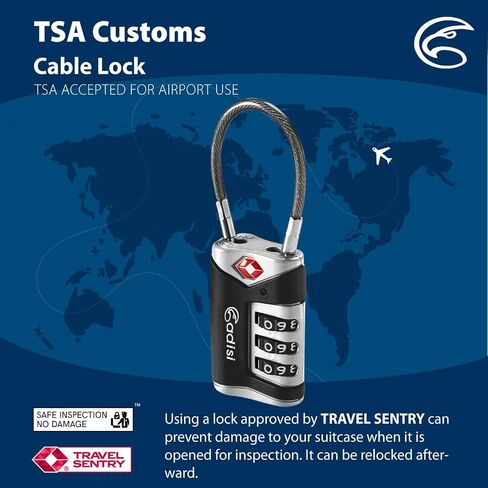 ADISI TSA Keyless Luggage Lock of Secure Privacy with Resettable Heavy Duty Zippers, Zinc and Alloy Made in Saudi Arabia