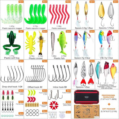 Fishing Lure Kit,Tackle Box with Tackle Included Accessories Fishing Starter Kit for Adults, Includes Spoon Crankbait Plastic Shrimp Worm Hook for Bass Trout Fishing Gifts for Men Orange in Saudi Arabia