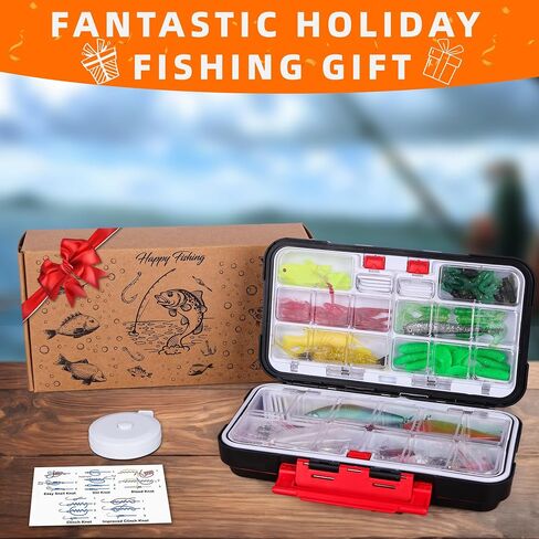 Fishing Lure Kit,Tackle Box with Tackle Included Accessories Fishing Starter Kit for Adults, Includes Spoon Crankbait Plastic Shrimp Worm Hook for Bass Trout Fishing Gifts for Men Orange in Saudi Arabia