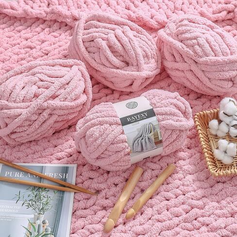 Chunky Yarn for Hand Knitting 8 Pack, Jumbo Chunky Chenille Yarn for Hand Knitting,Chunky Chenille Yarn for Crocheting (Cherry Blossom) in Saudi Arabia