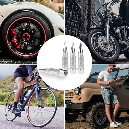 4 Packs Universal Aluminium Alloy Dustproof Tire Valve Stem Covers, Spiked Shape Tire Valve Stem Caps, Heavy Duty Tire Dustproof Valve Stem Covers, Valve Stem Caps for Cars, Trucks, Motorcycles, Bikes in Saudi Arabia