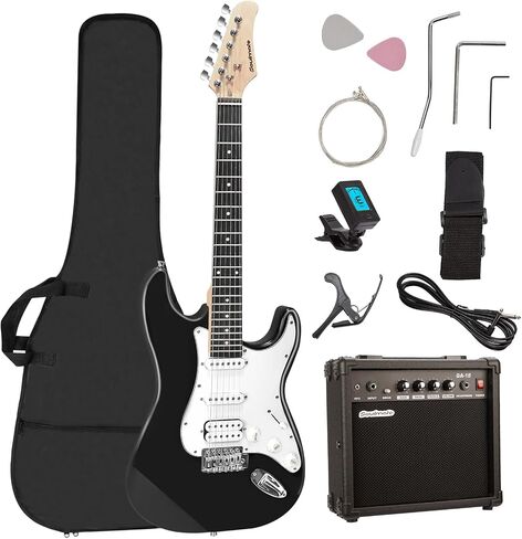 Soulmate Electric Guitar 39 Inch Full Size Beginner Electric Guitar Kit Solid Body Electric Guitar with 15w Amp, Capo, Shoulder Strap, String, Cable,Digital Tuner, Picks,Bag(39" Right Handed, Green) in Saudi Arabia