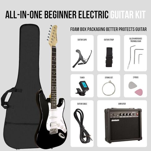 Soulmate Electric Guitar 39 Inch Full Size Beginner Electric Guitar Kit Solid Body Electric Guitar with 15w Amp, Capo, Shoulder Strap, String, Cable,Digital Tuner, Picks,Bag(39" Right Handed, Green) in Saudi Arabia