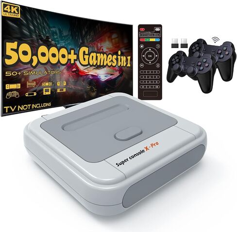 وحدة تحكم ألعاب Kinhank Retro بسعة 128 جيجابايت، وحدة تحكم Super Console X PRO مدمجة أكثر من 95,000 لعبة، أنظمة وحدة تحكم ألعاب فيديو لإخراج 4K TV HD/AV، أنظمة مزدوجة (128 جيجا) in Kuwait