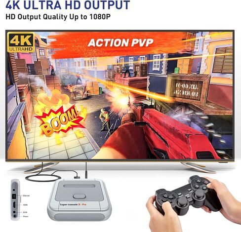 وحدة تحكم ألعاب Kinhank Retro بسعة 128 جيجابايت، وحدة تحكم Super Console X PRO مدمجة أكثر من 95,000 لعبة، أنظمة وحدة تحكم ألعاب فيديو لإخراج 4K TV HD/AV، أنظمة مزدوجة (128 جيجا) in Kuwait