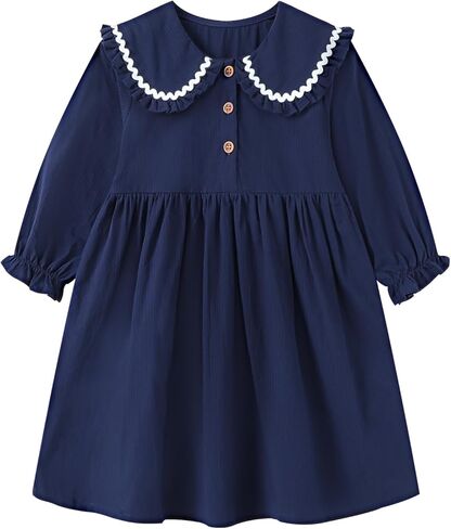 HILEELANG Toddler Girls Long Sleeve Dress Fall Autuman Cotton Casual Floal Jersey Shirt Dresses in Saudi Arabia