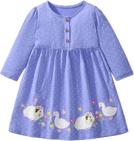 HILEELANG Toddler Girls Long Sleeve Dress Fall Autuman Cotton Casual Floal Jersey Shirt Dresses in Saudi Arabia