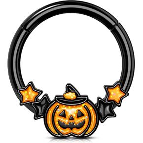 Melighting 16G Pumpkin Septum Ring Halloween Septum Jewelry For Women Black Daith Earring 316L Stainless Steel 8 mm/10 mm Helix Earring Star Septum Clicker Cartilage Earring