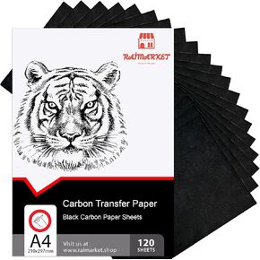 Raimarket Carbon Paper 120 Sheets - Durable, Smudge-Resistant Transfer Paper for Tracing, Art & Craft Projects | Black Carbon Copy Paper for Handwriting, Sketching, Wood, Canvas (Black 120)