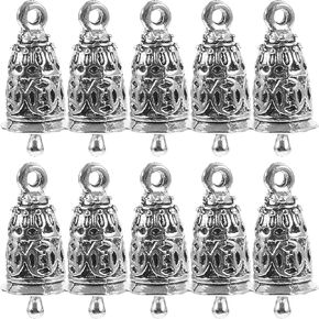 exceart 10pcs التبتية الفضة جرس سحر المعلقات أجراس الرياح الرنين جرس صغير سحر العتيقة جلجل أجراس فاصل الخرز لشماعات الباب أجراس خمر للحرف اليدوية عطلة صنع المجوهرات