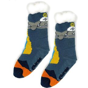 Kids Winter Cozy Non-Slip Slipper Socks, Funny Cute Sherpa House Socks for Boys & Girls