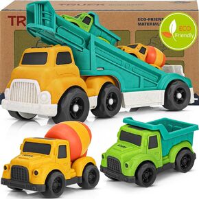 Toddler Trucks Toys 2-3, PVC, BPA Free Toy Cars for Toddlers 2-4 with Dump Truck, Mixer Cement, Construction Vehicle Toys Set for Kids Outdoor Play, Christmas Birthday Gifts for 2 3 4 5 Year Old Boys