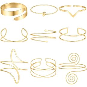WAINIS 9 Pieces Arm Cuff Gold Silver Upper Arm Cuff Bracelet for Women Minimalist Upper Arm Cuff Bangle Adjustable Armband Jewelry Set