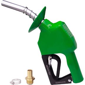 Green 3/4" Automatic Fuel Nozzle with Fuel Hose Swivel Barb Adapter Fitting,Hose Clamp,Auto Shut-off Fuel Nozzle,Max Flow 16GPM Fuel Transfer Pump Nozzle,13/16" Spout Used for Diesel,Gasoline