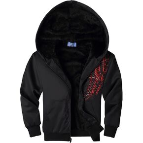 JACKETOWN Boys Fleece Jacket Long Sleeve Zip Up Sherpa Lined 3d Printed Hooded Kid Sweatshirts 6-15 Years