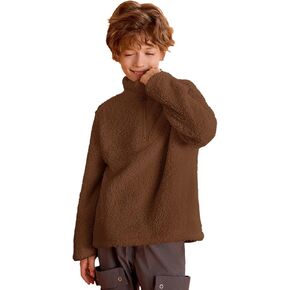 Haloumoning Boys Fleece Sherpa Jacket Quarter Zip Pullover Sweatshirt for Kids with Pockets 5-14 Years