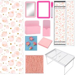 20 Pcs School Locker Accessories Locker Organizer Shelf Magnetic Wallpaper Mirror Pen Holder Rug Whiteboard Dry Erase Marker Pink Flower Magnets Hooks for Girl Office School Supplies Back to School
