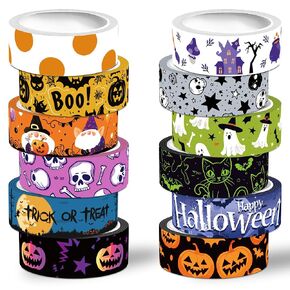 12 Rolls Halloween Washi Tape Set,Trick Or Treat Pumpkin Decorative Tape Bat Ghost Skull Bones Masking Tape for Journaling Supplies, Journal, Scrapbooking, DIY Arts & Crafts, Gift Wrapping