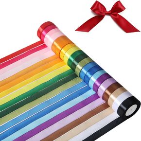 20 Rolls 500 Yards Satin Ribbon Single Face 1 Inch x 25 Yard Colorful Rainbow Fabric Satin Ribbon Set Assortment Ribbons for Gift Wrapping Halloween Christmas Wedding Party Decor (20 Colors, 1 in)