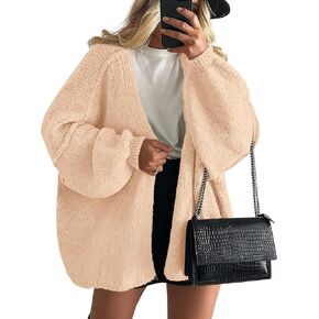 PRETTYGARDEN Womens Oversized Cardigan Sweaters 2024 Fall Long Lantern Sleeve Knit Open Front Lightweight Sweater