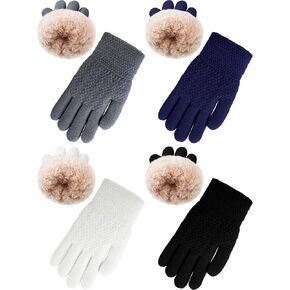 4 Pairs Fleece Lined Gloves for Kids Thick Warm Gloves Knit Thermal Gloves for Little Girls Winter Supplies