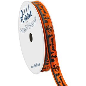 Ribbli Grosgrain Halloween Ribbon,Halloween Ghost Ribbon Use for Craft,Halloween Wrapping,Home Decor,3/8 Inches x 10 Yards,Black/White
