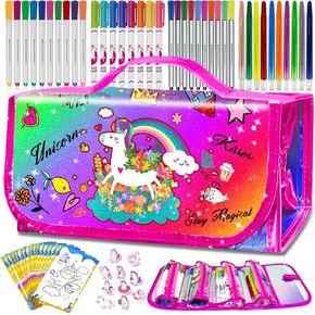 weirtoya 70 PCS Washable Scented Markers Set with Glitter Pencil Case, Unicorn Art Supplies for Kids 4-6-8, Arts and Crafts Coloring Set Kids Drawing Kits for 4-8 Years Old Girls Birthday Gifts