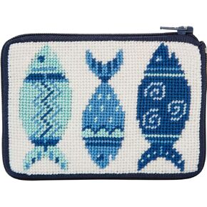 Blue Fishes Needlepoint Coin Purse Kit-- Stitch & Zip